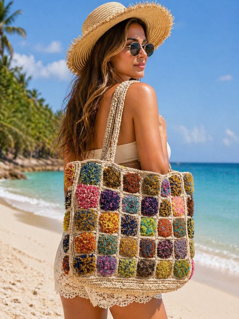 Raffia Crochet Tote Bag